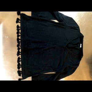 JCrew boho long sleeve tassel t-shirt black size S